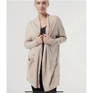 Pact Airplane Cardigan M/L Organic Cotton Wrap Open Front Cozy Lounge Beige